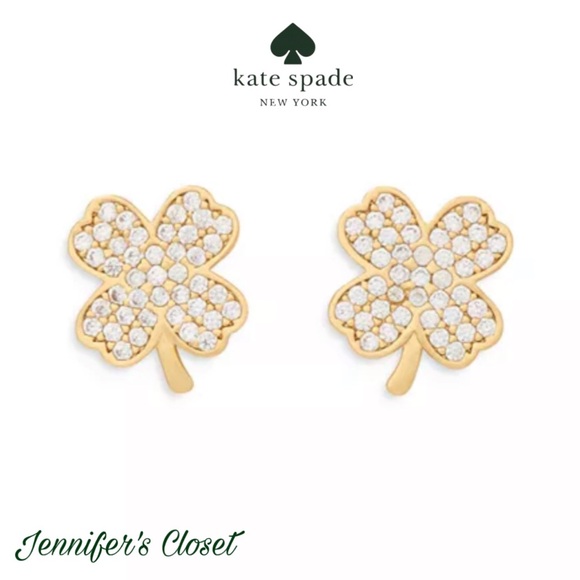 kate spade Jewelry - Kate Spade Lucky Charm Gold-Tone Pavé Crystal Clover Stud Earrings NWT